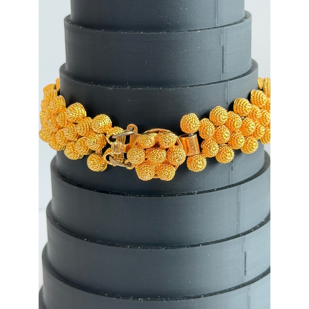 Vintage Gold Tone Textured Berry Cluster Statement Bracelet 7.5 Inch